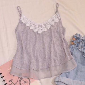 Miss Chievous Flowy Gray Floral Lace Tank Top